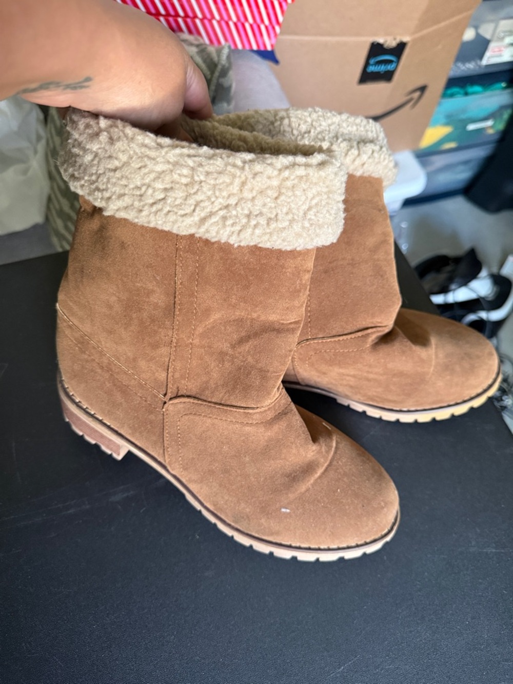 Plush-Lined Mid-Calf Winter Boots - Chestnut Brown